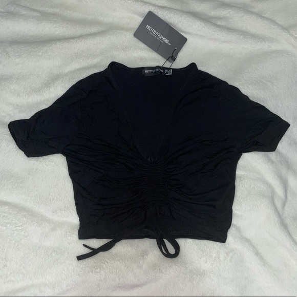 NEW Black Ruched Front Crop-Top from PRETTYLITTLETHING - Picture 2 of 4
